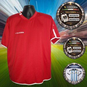 Diadora DIADRY Soccer Training Top Mens L Red V-Neck Practice Jersey 24x29